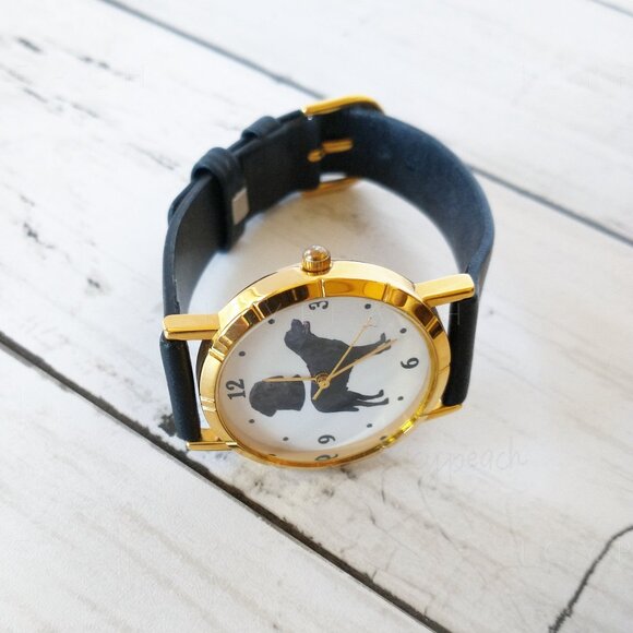 Ladies Wristwatch Black Labrador Retriever Vtg Leather Band Coastal Chic Preppy - Picture 2 of 10